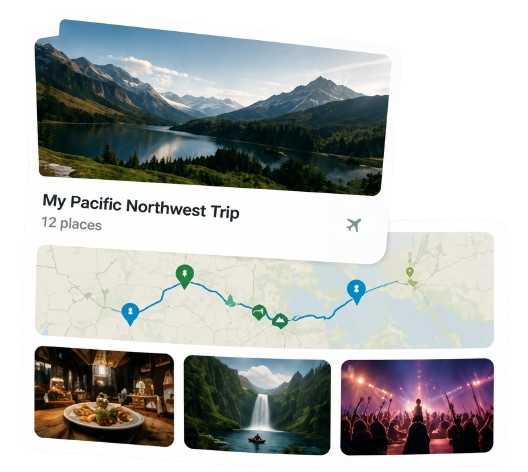My Pacific Northwest Trip collage with map and saved places